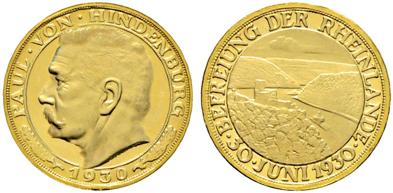 Weimarer Republik. 
Goldmedaille 1930 von J. Bernhart, auf die Befreiung der Rh...