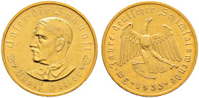Drittes Reich. 
Goldmedaille 1933 von O. Glöckler, auf die Ereignisse des Jahres. Brustbild Hitlers nach links / Adler mit zerrissenen Ketten, auf de...