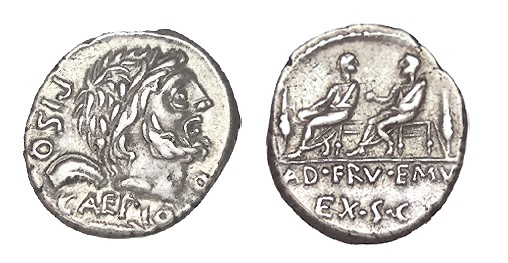 CALPURNIA. Denario. L.Calpurnius Piso y Q.Servilius Caepius. Roma. (Taller aux.)...