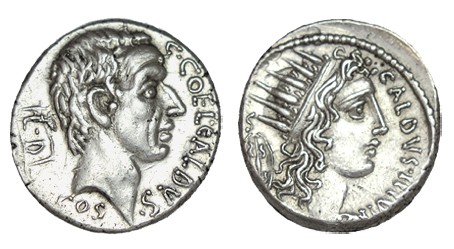 COELIA. Denario. C.Coelius Caldus. Roma. 62 a.C. A /. Cabeza de C. Coelius a dch...