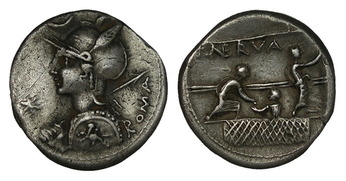 LICINIA. Denario. P.Licinius Nerva. Incierta italiana. CD-888, SI-7. 3,86 g. Ray...