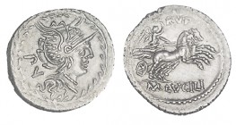 LUCILIA. Denario. M.Luculius Rufus. ¿Norte de Italia?. CD-909, SI-1. 3,92 g. EBC+/EBC