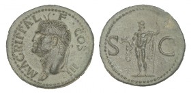AGRIPA. As. Acuñación de Calígula. A/ Cabeza de Agripa a izq. con corona de proas de nave. Ly.: M.AGRIPPA.L.F.COS.III. R/ Neptuno a izq. con delfín y ...