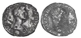 DENARIO. Rarísimo denario forrado de Domiciano y Domitia. SII-3a. HC-3. 2,72 g. BC+