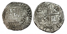 8 REALES. Potosí RL (Iniciales del ensayador Baltasar Ramos Lezeta) Periodo 1590-1591). XC no cita. Paoletti-95. RARA. MBC