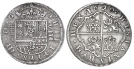 8 REALES. Segovia. 1620-A superada de cruz. Las V son "aes" invertidas. 27,17 g. XC-165. MUY ESCASA MBC+