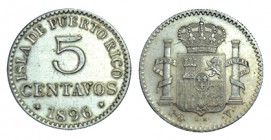 5 CENTAVOS. Puerto Rico. 1896 PG-V. XC-86. EBC-
