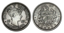 CUBA. 1 Peso. 1897. W/KM-M2. Souvenir. Leve raspadura en canto. EBC