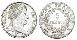 FRANCIA. 5 Francos. Napoleón. 1809-K. Burdeos. Pez a izq.LF-307/7. ESCASA. EBC-