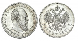 RUSIA. 1 Rublo. Alejandro III. San Petersburgo. 1891. W/Y-46. ESCASA. EBC