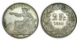 SUIZA. 2 Francos. 1850-A. W/KM-10. MBC+