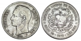 VENEZUELA. 1 Venezolano. 1876-A. W/Y-16. MBC-