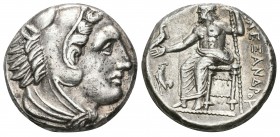 Imperio Macedonio. Alejandro III Magno. Tetradracma. 336-323 a.C. Amphipolis. (Price-79). Anv.: Cabeza de Heracles a derecha recubierta con piel de le...