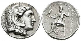 Imperio Macedonio. Alejandro III Magno. Tetradracma. 315-305 a.c. Carrhae. (Price-3796). (Müller-1469). Anv.: Cabeza de Heracles a derecha recubierta ...