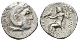 Imperio Macedonio. Alejandro III Magno. Dracma. 336-323 a.C. Incierta. (Müller-1678). Anv.: Cabeza de Heracles a derecha recubierta con piel de león. ...