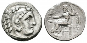 Imperio Macedonio. Alejandro III Magno. Dracma. 323-319 a.C. Kolophon. (Price-1750). (Müller-313). Anv.: Cabeza de Heracles a derecha recubierta con p...