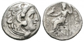 Imperio Macedonio. Alejandro III Magno. Dracma. 336-323 a.C. Kolophon. (Price-1801). (Müller-1336). Anv.: Cabeza de Heracles a derecha recubierta con ...