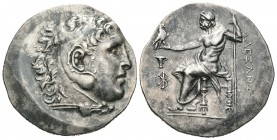 Imperio Macedonio. Alejandro III Magno. Tetradracma. 215-200 a.C. Kyme. (Price-1614 variante). Anv.: Cabeza de Heracles a derecha recubierta con piel ...