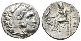 Imperio Macedonio. Alejandro III Magno. Dracma. 310-301 a.C. Lampsakos. (Price-1382). (Müller-612). Anv.: Cabeza de Heracles a derecha recubierta con ...