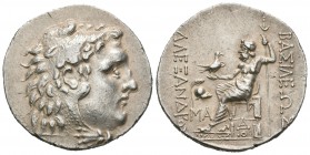 Imperio Macedonio. Alejandro III Magno. Tetradracma. 175-125 a.C. Mesembria. (Price-1081). Anv.: Cabeza de Heracles a derecha recubierta con piel de l...