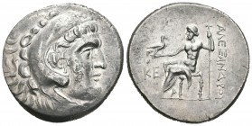 Imperio Macedonio. Alejandro III Magno. Tetradracma. 221-189 a.C. Perge. (Price-2939). (Müller-1241). Anv.: Cabeza de Heracles a derecha recubierta co...