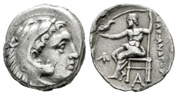 Imperio Macedonio. Alejandro III Magno. Dracma. 322-319 a.C. Sardes. (Price-2630). Anv.: Cabeza de Heracles a derecha recubierta con piel de león. Rev...