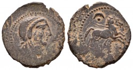 Numidia. Salviana. Ae 20. 150 a.C. (Mazard-539). (Sear-6626). Anv.: Busto de Turo Chanusart a derecha. Rev.: Caballo a derecha, encima creciente y pun...