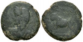 Bora. As. 100-50 a.C. Alcaudete (Jaén). (Abh-290). Anv.: Busto femenino a izquierda. Rev.: Toro a izquierda, encima (BOR)A. Ae. 20,53 g. Pátina verde....
