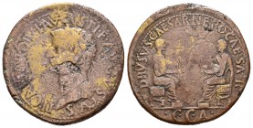 Caesar Augusta. As. 14-36 d.C. Zaragoza. (Abh-353). (Acip-3068). Rev.: Druso y Nerón sentados de frente y alrededor leyenda DRVSVS CAESAR NERON CAESAR...