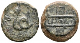 Cartagonova. Semis. 50-30 a.C. Cartagena (Murcia). (Abh-569). (Acip-2525). (C-1). Ae. 10,38 g. Escasa. BC+. Est...90,00.