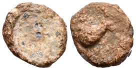 Osonuba. Plomo monetiforme. 50 a.C. Faro (Portugal). (Abh-1970). (Acip-no cita). Rev.: Atún a izquierda. Pb. 5,29 g. BC-. Est...35,00.