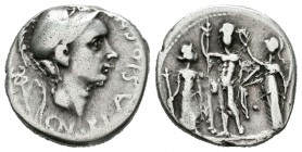 Cornelia. Denario. 112-111 a.C. Italia Central. (Ffc-608). (Craw-296-1). (Cal-469). Anv.: Cabeza de Escipión el Africano a derecha, encima estrella, d...