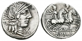 Minucia. Denario. 122 a.C. Taller Auxiliar de Roma. (Ffc-920). (Craw-277/1). (Cal-1022). Ag. 3,91 g. MBC+. Est...55,00.
