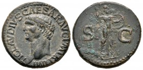 Claudio I. As. 42 d.C. Roma. (Spink-1862). (Ric-116). Rev.: S C. Minerva en pie a derecha con lanza y escudo. Ae. 13,01 g. MBC. Est...75,00.