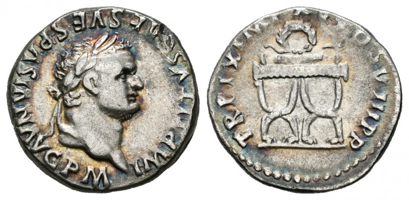 Tito. Denario. 80 d.C. Roma. (Spink-2516). (Ric-25b). Rev.: TR P IX IMP XV COS V...