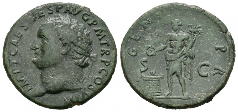 Tito. As. 80 d.C. Roma. (Spink-2548). (Ric-126). Rev.: GENI PR SC. Genio en pie ...