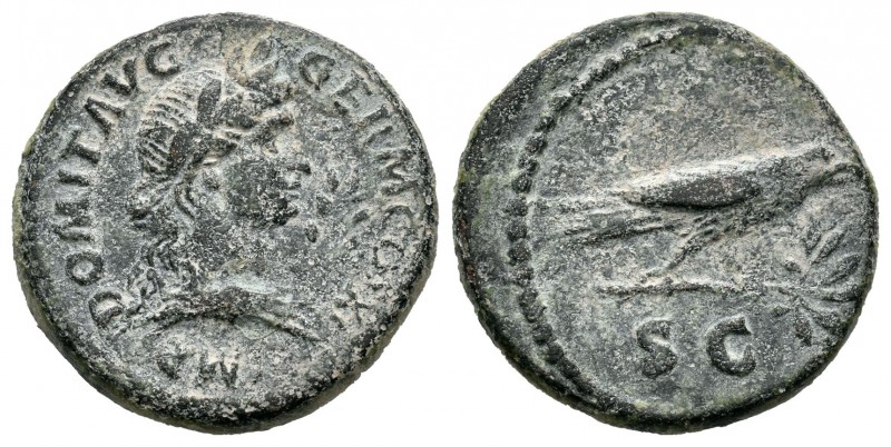Domiciano. Cuadrante. 81-96 d.C. Roma. (Ric-715). Anv.: Cabeza laureada de Apolo...