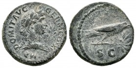 Domiciano. Cuadrante. 81-96 d.C. Roma. (Ric-715). Anv.: Cabeza laureada de Apolo a derecha. Rev.: SC. Águila a derecha sobre rama de olivo. Ae. 5,31 g...