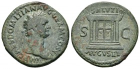 Domiciano. As. 85 d.C. Roma. (Spink-2808). (Ch-417). Rev.: SALVTI AVGVSTI SC. Altar. Ae. 11,59 g. MBC-/MBC. Est...90,00.