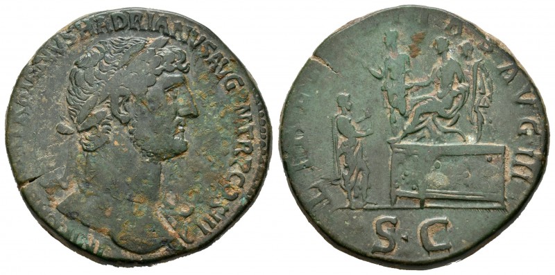 Adriano. Sestercio. 119-122 d.C. Roma. (Ric-582b). Rev.: LIBERALITAS AVG III. El...