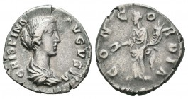 Crispina. Denario. 180-82 d.C. Roma. (Spink-5996). (Ric-278). Rev.: CONCORDIA. Concordia en pie a izquierda con pátera y cuerno de la abundancia. Ag. ...