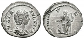 Julia Domna. Denario. 196 d.C. Laodicea. (Spink-6588). (Ric-559). Rev.: IVNO. Juno en pie a izquierda con pátera y cetro, a sus pies pavo real. Ag. 2,...