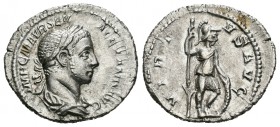 Alejandro Severo. Denario. 225 d.C. Roma. (Spink-7934). (Ric-182). Rev.: VIRTVS AVG. Virtus en pie a derecha con lanza y escudo. Ag. 3,10 g. EBC-. Est...