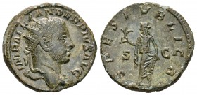 Alejandro Severo. Dupondio. 232 d.C. Roma. (Ric-649). (Ch-551). Rev.: SPES PVBLICA SC. Esperanza avanzando a izquierda con una flor. Ae. 10,32 g. EBC....
