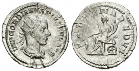 Gordiano III. Antoniniano. 243-4 d.C. Roma. (Spink-8612). (Ric-143). Rev.: FORTVNA REDVX. Fortuna sentada a izquierda con timón y cuerno de la abundan...