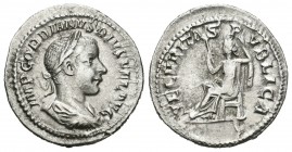 Gordiano III. Denario. 241-2 d.C. Roma. (Spink-8682). (Ric-130). Rev.: SECVRITAS PVBLICA. Seguridad sentada a izquierda con cetro. Ag. 3,07 g. MBC+/MB...