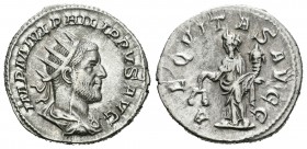 Filipo I. Antoniniano. 245-7 d.C. Antioquía. (Spink-8918). (Ric-27b). Rev.: AEQVITAS AVGG. Equidad en pie a izquierda con balanza y cuerno de la abund...