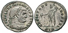Galerio Maximiano. Follis. 305-7 d.C. Heraclea. (Spink-14542). (Ric-24b). Rev.: GENIO POPVLI ROMANI. Genio en pie a izquierda con pátera y cuerno de l...