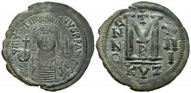 Justiniano I. Follis. 527-65 d.C. Cyzicus. (DRS-207). Ae. 21,95 g. Año 13º. MBC+. Est...80,00.