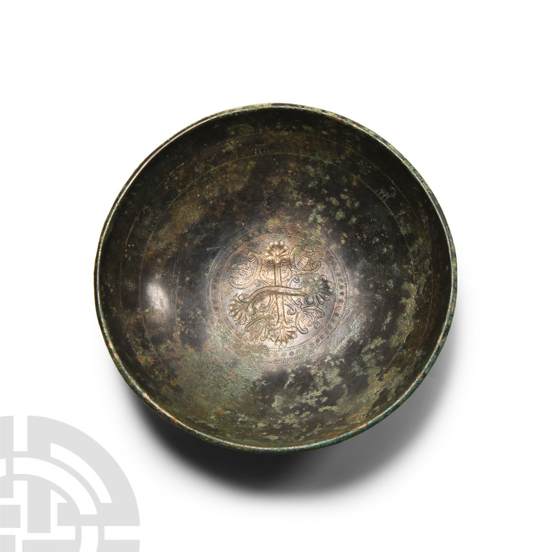Heavy Egypto-Persian Bronze Phiale with Ibexes, Leonine-Headed Aegis, Pseudo-Car...